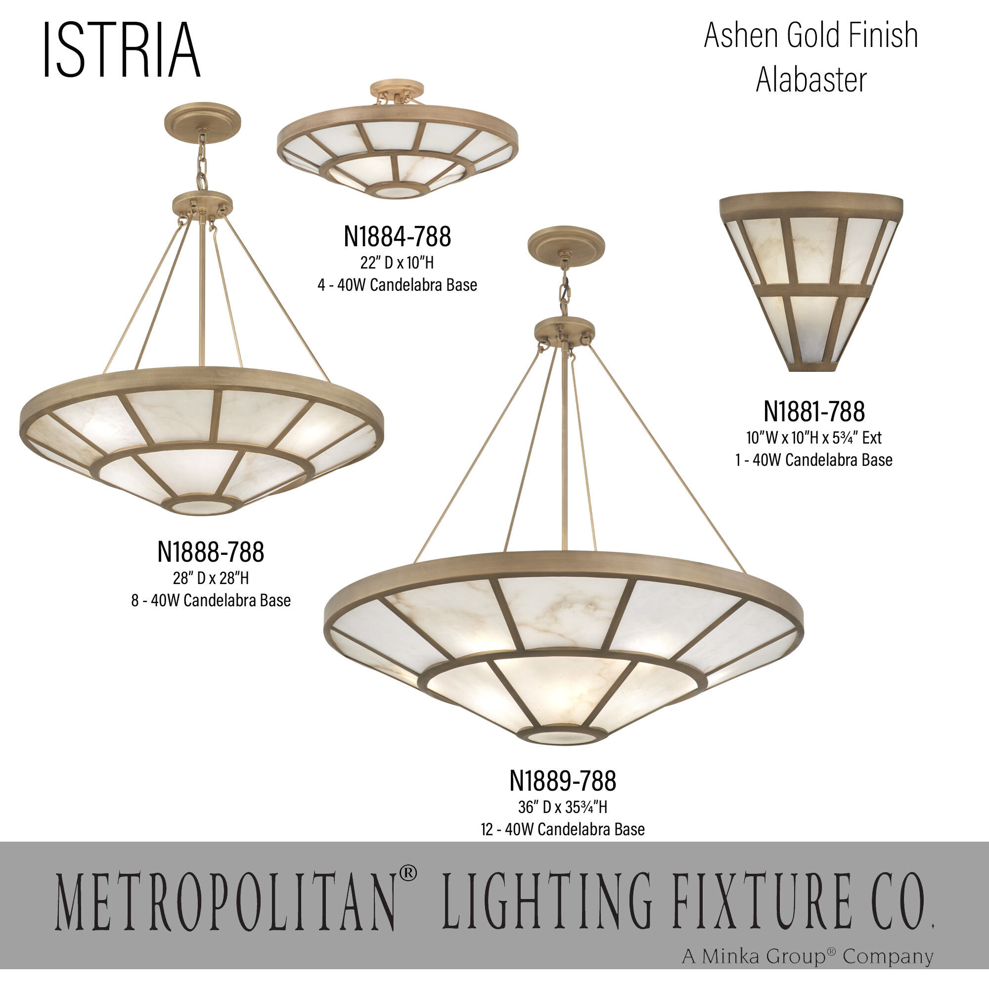 Istria 4 Light 22 inch Ashen Gold Semi-Flush Ceiling Light